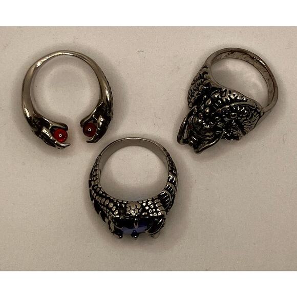 Snake Cobra Silver Tone Rings, Set of 3, Sz 10.5-11 Goth, Biker, Edgy - Picture 6 of 7